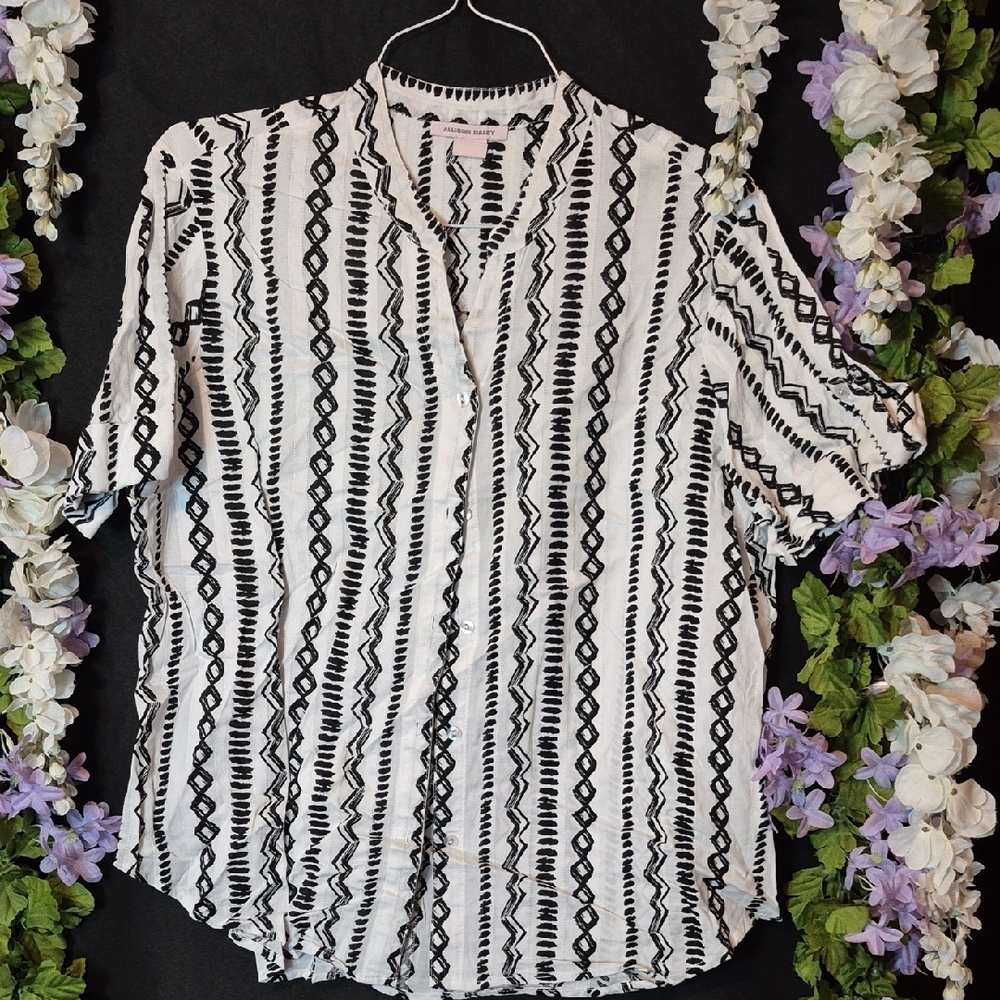 Allison Daley Black and White Striped Button Down Shirt